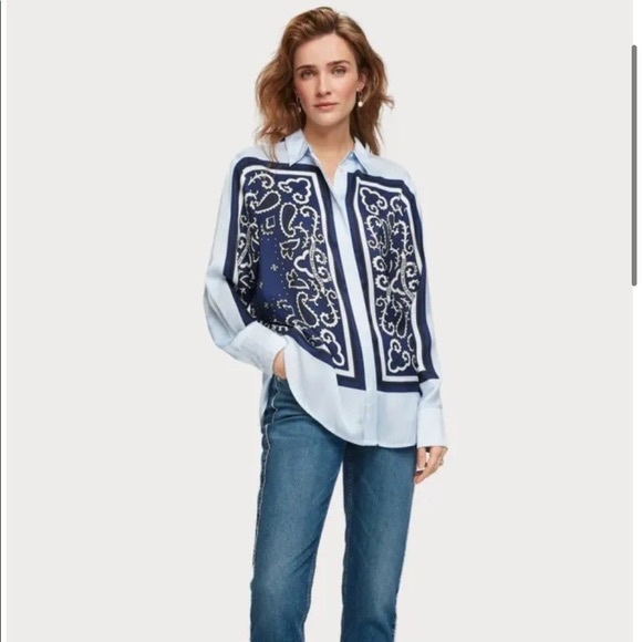 🩵- Scotch & Soda bandanna print shirt Maison Scotch - Picture 1 of 6